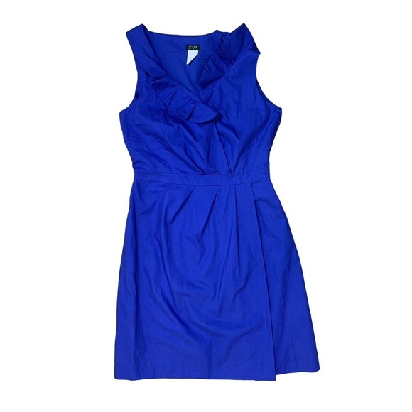 J.Crew Sleeveless Dress Women's Size 2 Faux Wrap Lined Ruffle Neck Cobalt Blue - Picture 16 of 16